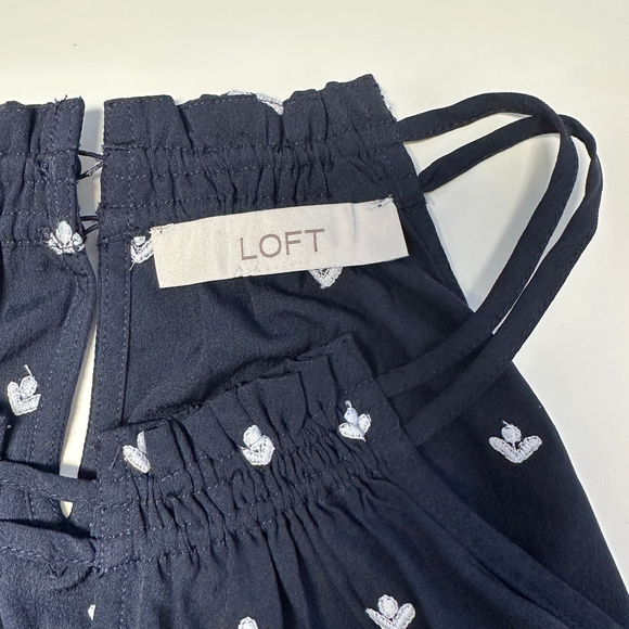 LOFT Navy Flower Embroidered Halter Peplum Top, Size‎ Small - Picture 3 of 6
